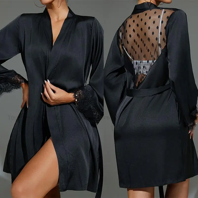 Kimono Sheer Floral - Короткое кимоно, черный прозрачный сетчатый халат,