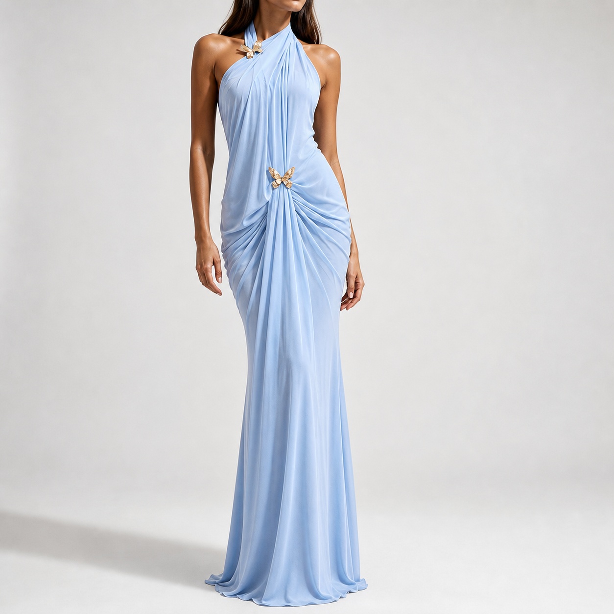 Maxi Dress Halter - Женское элегантное платье-макси с открытыми плечами,