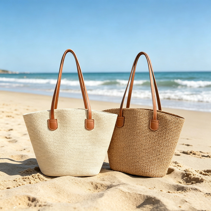 Tote Bag Beach - CLAREGQI Женская однотонная соломенная сумка-тоут, вместительная